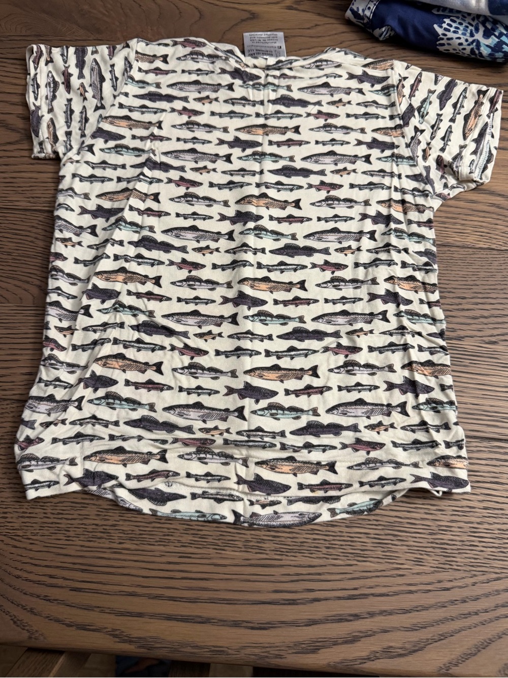 Cream Short Sleeve Tee with Fish Print